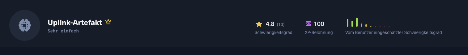 HackTheBox-Challenge Uplink-Artefakt, Schwierigkeit Sehr einfach, 100 XP.